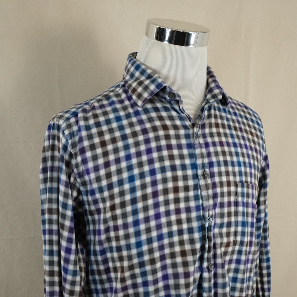 Rodd & Gunn Large Sports Fit Button Front Shirt Blue Purple Plaid Albini Cotton